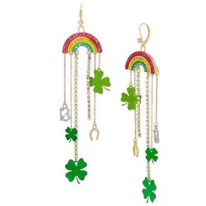 Betsey Johnson Rainbow Clover Dangle Earrings